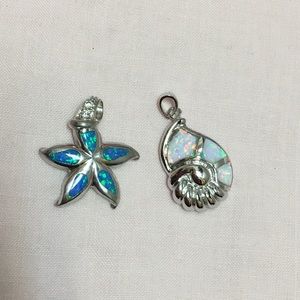 Iridescent Shell and Starfish Pendants (pair).